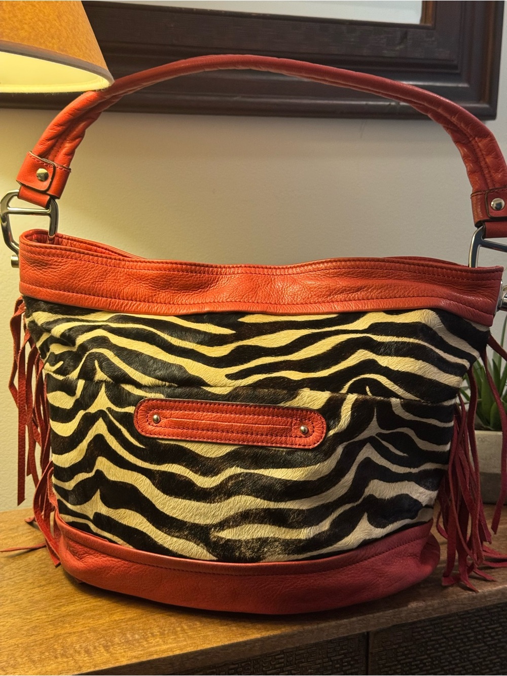 Makowsky red leather and zebra bag - Picture 3 of 7